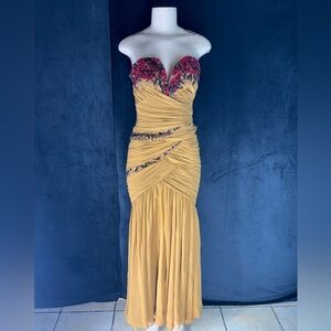 Elegant Yellow and Red Strapless Dress by Mandalay